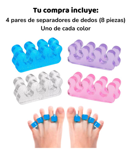 4 Pares Separador Dedos Silicona Corrector Juanetes Surtido