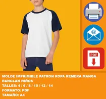 Comprar Molde Imprimible Patron Ropa Remera Manga Ranglan Niños 2x1