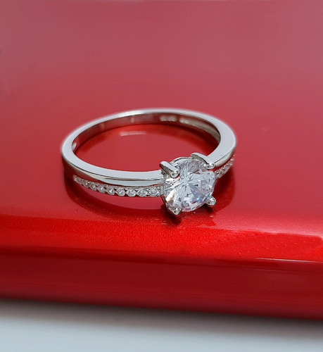 Anel Feminino Solitário Noivado Pedra Zirconia Prata 925