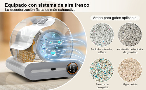 Inteloco Arenero Para Gato Autolimpiable, Inteligente Arenero Automatico Gatos Caja Dearena Extragrande De 65l+9l Cuenta Con Esterilización, Control De Aplicación Wifi