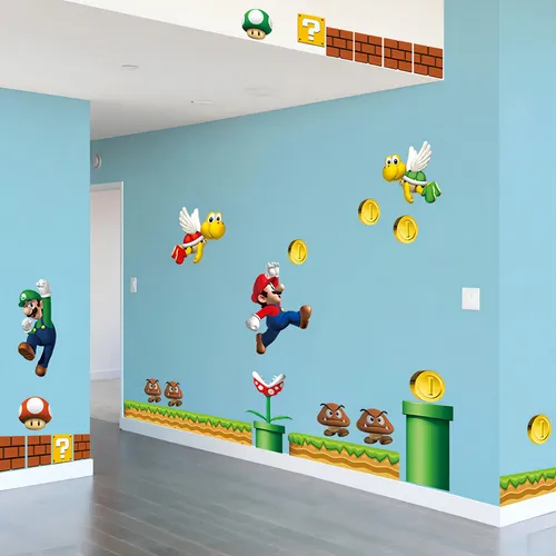 Schwartscount - Calcomanías De Pared De Super Mario Brothers, Calcomanías De Pared De Vinilo Super Mario, Construye Una Escena, Decoración De Pared Mural Para Habitación De Niños, Adhesivo Removible