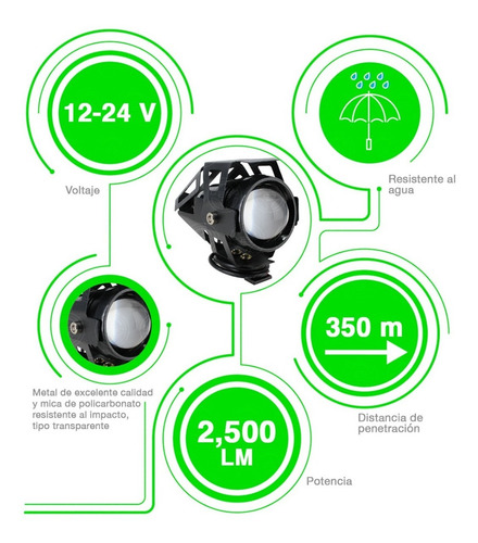 Faro Led Lupa Auxiliar U5 Estrobo Carcasa Moto Universal