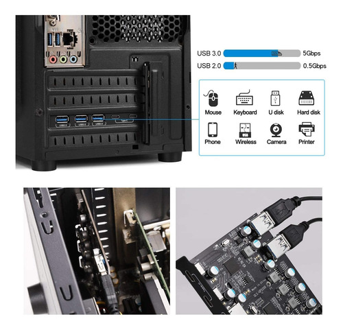 Ulansen Tarjeta De Expansión Usb 3.0 De 7 Puertos Pci-e Un T
