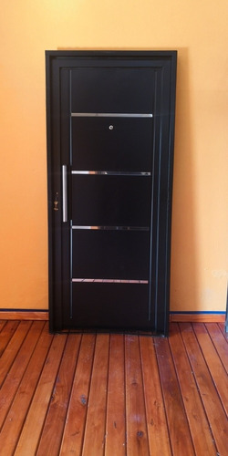 Puerta Chapa Simple Reforzada Barral Visor Tiras Espejadas