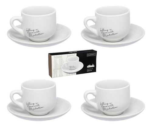 Jogo Xicaras De Porcelana Cafe 90 Ml Branco Manhattan