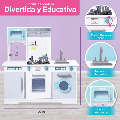 Cocina De Madera Para Niños Con Accesorios Color Blanco