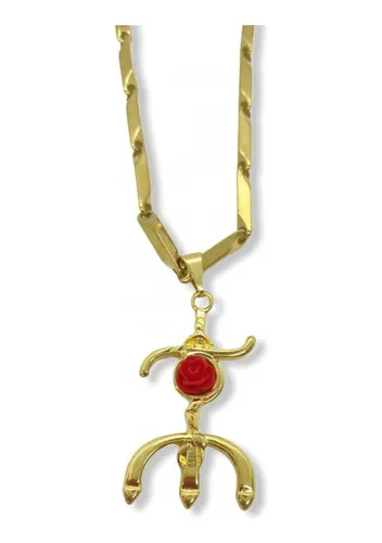 comprar Colar Corrente Pingente Pomba Gira Tridente 3,8 Cm Dourado