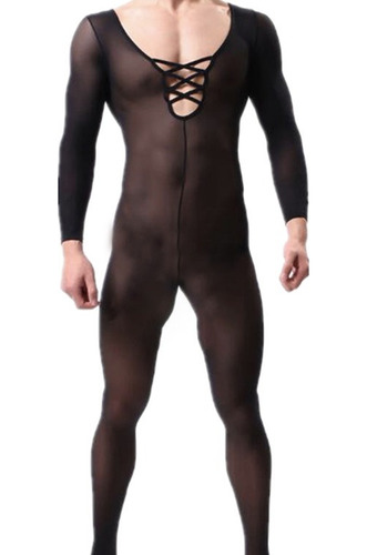 Bodystocking Para Hombre Negro Lencería Cuerpo Completo