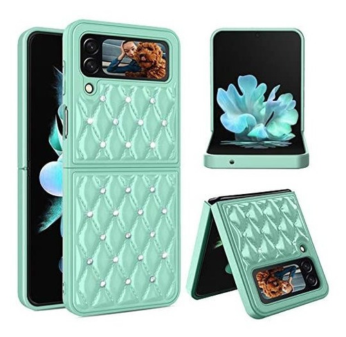 Funda Para Galaxy Z Flip 3 Capitone Con Brillos Aqua