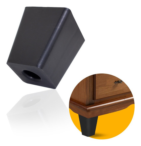 Pé Cônico Quadrado 7 Cm Altura Preto Para Móveis 2 Uni