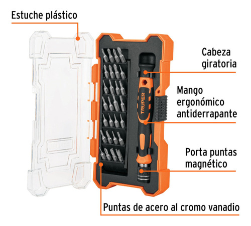 Juego Desarmador Precisión Intercambiable 29pzs Truper 14160