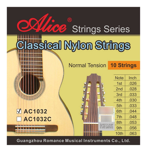 Cuerdas Alice 1032 Para Guitarra 10 Cuerdas, Cobre Y Plata