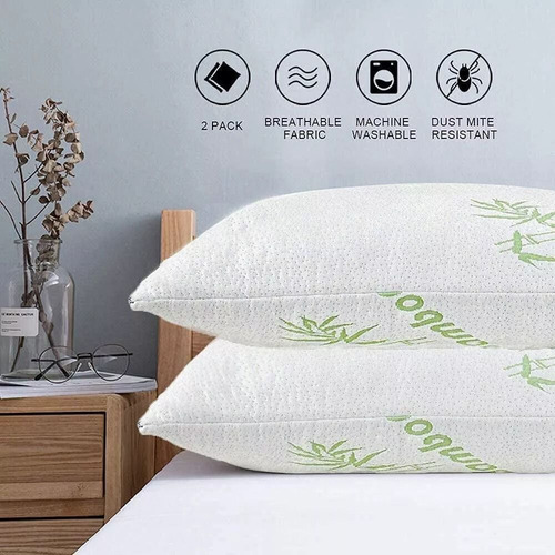 Bamboo Pillow Queen Espuma De Memoria Triturada 48x71 Blanco