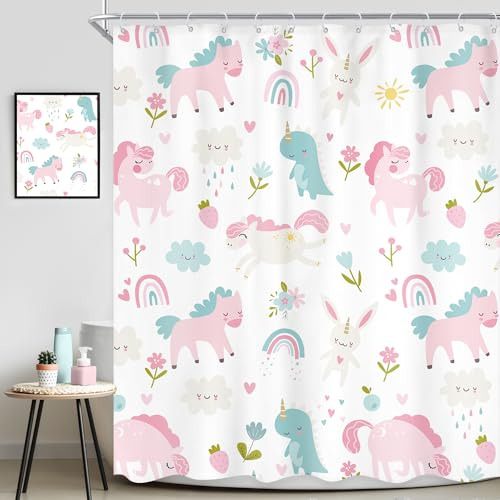Cortina De Ducha Infantil Diseño Dinosaurio Arcoíris 60x72 C
