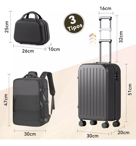 Set De 3 Maletas De Viaje 20 + 14 , 35l, Con Mochila, Equip