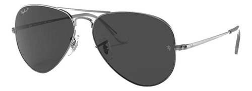 Óculos de sol polarizados Ray-Ban Aviator RB3689 Standard armação de metal cor polished gunmetal, lente black de cristal clássica, haste polished gunmetal de metal