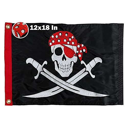 Bandera De Parche Ojo Rojo Jolly Roger De Pirata, 12x18...