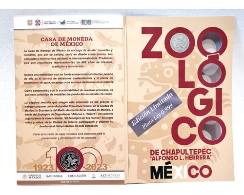 Medallas En Plata 100 Años Del Zoológico De Chapultepec (Usado)