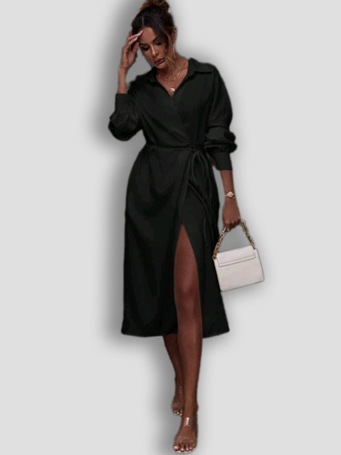 Vestido Camisero Negro Mujer Talla L