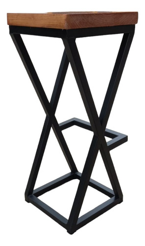 Banco Taburete De Acero Y Madera Para Barra Cafe Bar 70cm Negro Nogal Americano