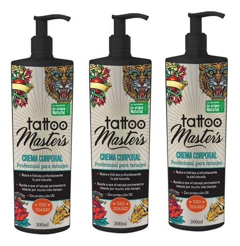 Tattoo Master´s  Crema Corporal Cuidado Piel 300ml C/u- 3pz