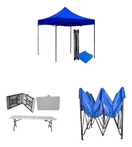 Kit De Toldo 3x3m Azul + Mesa Plegable 180cm  Combo Perfecto