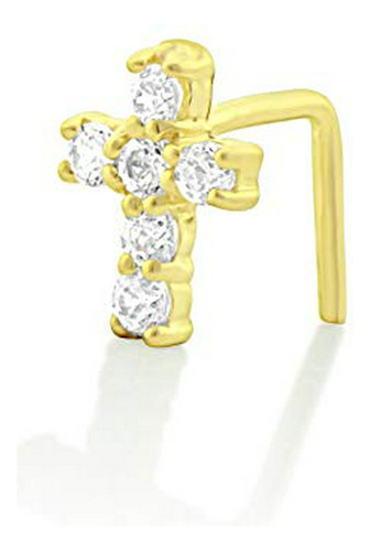Aros - 14k Yellow Gold Cz Tiny Cross Nose Ring - 0.23in