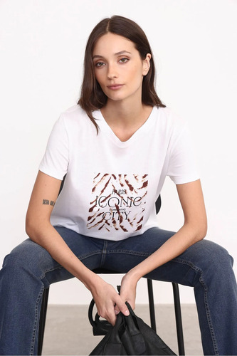 Remera Blanca Mujer Algodon Cuello Redondo Camila Yagmour Blanco 50