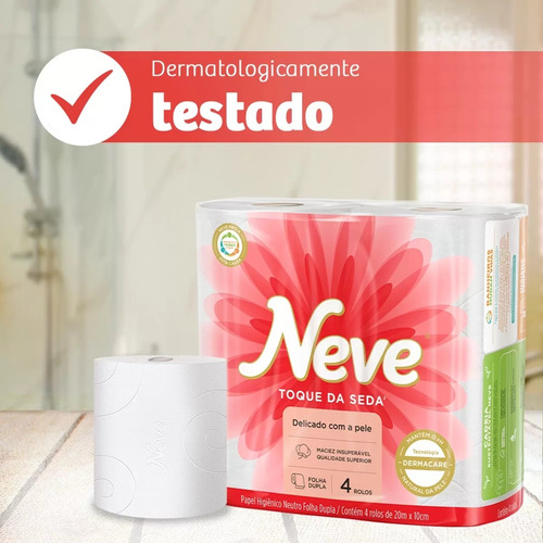 Papel Higiênico Neve Toque De Seda Folha Dupla 24 Unidades
