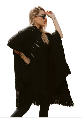 Poncho Tricot Aberto Fio Brilhoso