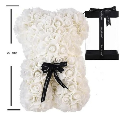 Oso De Rosas Artificiales + Caja Regalo Enamorados Blanco