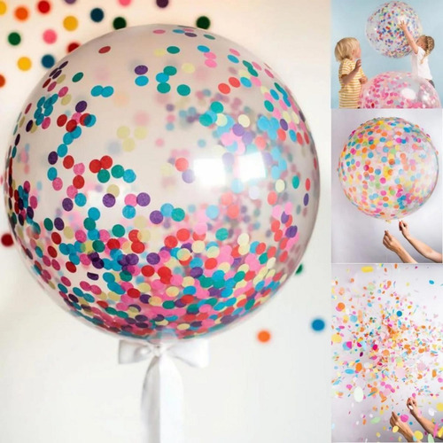 Globo Burbuja Pvc 45 Cm + Confeti Multicolor Deco Colores