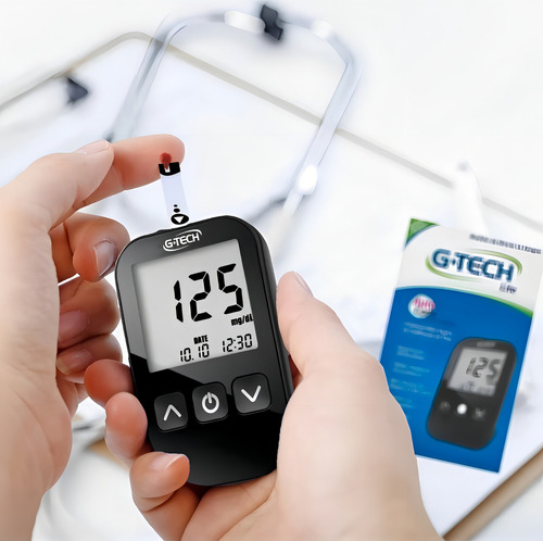 Kit Medidor Glicemia Glicose Gtech Lite 50 Tiras 100 Lanceta