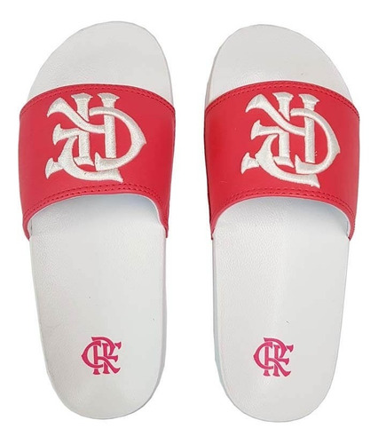 Chinelo Flamengo Slide Crf Bordado 2018 Outubro Rosa Branco/