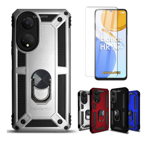 Funda P/ Honor X7, Uso Rudo C/ Anillo Sujetador + Cristal