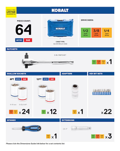 Juego De Dados Mecanicos Kobalt 64 Pzs Std Y Mm (Usado)