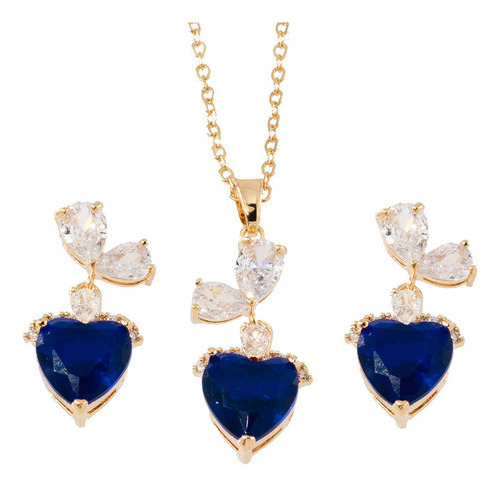 Conjunto De Corazón Aros Y Cadena Con Cubic Oro 