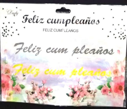 Cartel Feliz Cumpleaños Cursiva Metalizado 5 Soles Cotillón