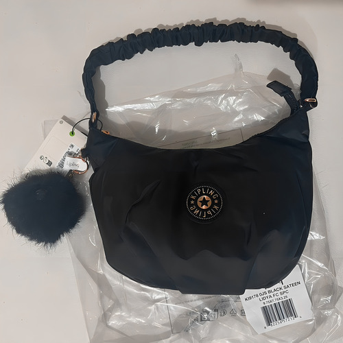 Bolsa Shoulder Bag Kipling Lidya Diseño Liso Black Sateen Con Correa De Hombro Black Satten Asas Color Negro Y Herrajes Gold Rose