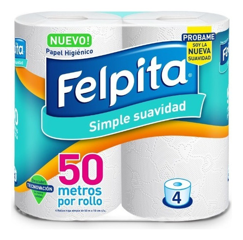 Papel higiénico Felpita Simple Suavidad simple hoja 50 m de 4 u