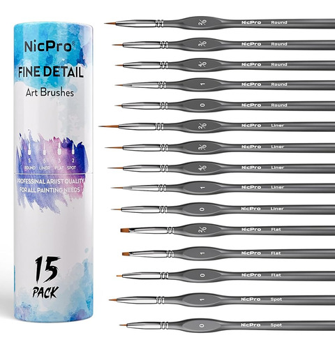 Nicpro 15pcs Micro Fine Detail Paint Brush Set, Pinceles De 