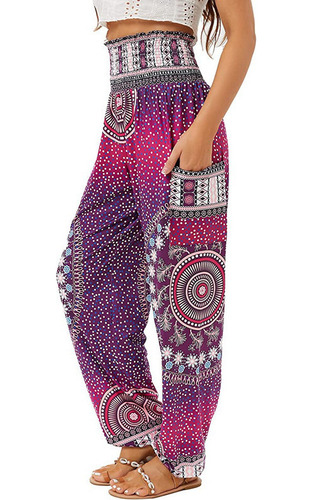 Pantalones Bohemios Hippie Divididos Para Mujer Con Pierna