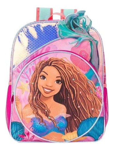 Mochila Back Pack Escolar De Primaria Disney La Sirenita La Pelicula Color Rosa