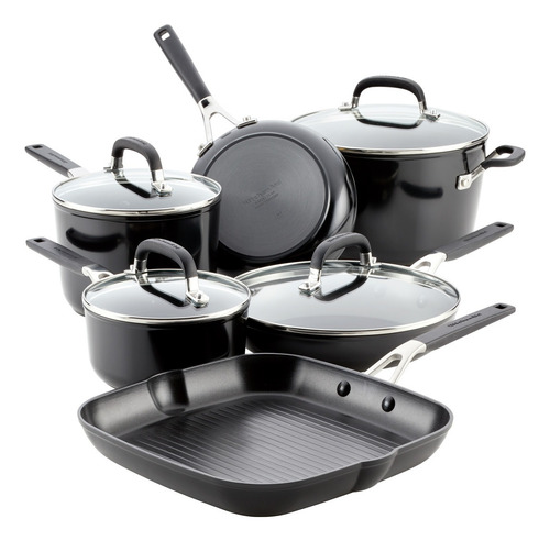 Batería De Cocina Kitchenaid 84800 10 Piezas Antiadherente Color Negro
