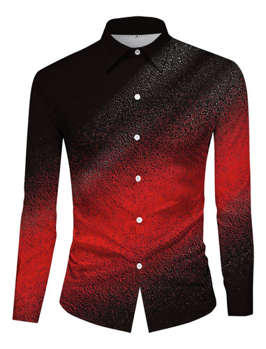 Camisa Estampada 3d C/manga Larga/cuello De Solapa P/hombre