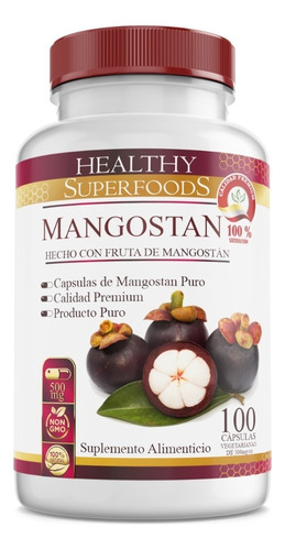 Healthy Superfoods Mangostan(mangosteen) Orgánico Premium 100 Capsulas 500mg Sabor Natural