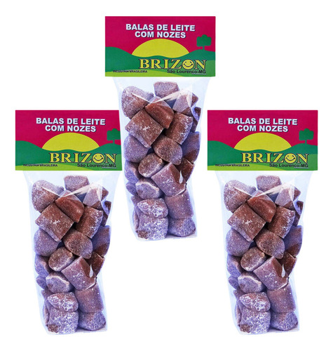 Bala De Leite Com Nozes Com Açúcar 100g Caramelo Brizon 3 Un