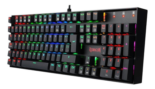Teclado gamer Redragon Mitra K551 QWERTY OUTEMU Blue português brasil de cor preto com luz RGB