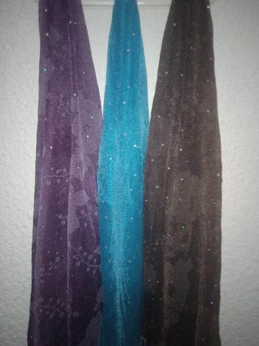 Chalina, Pashmina,pañuelo Gasa Con Brillos Y Flecos 3colores