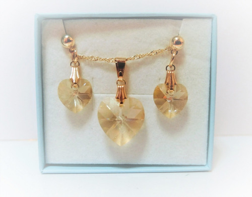 Namorados Conjunto Cristal Swarovski Golden Folh. Ouro 18k